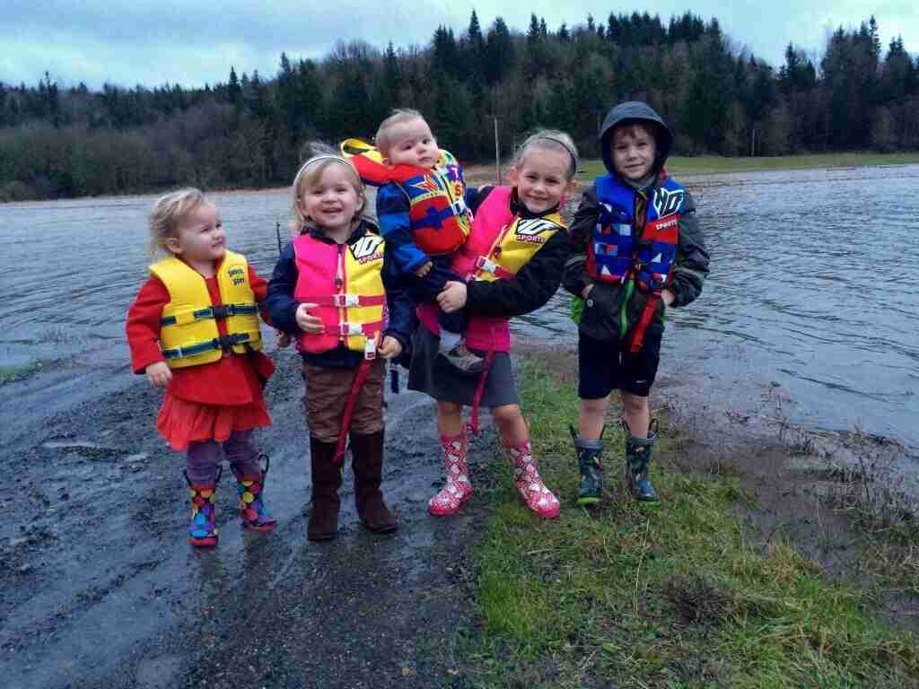All five Stout kids by the water